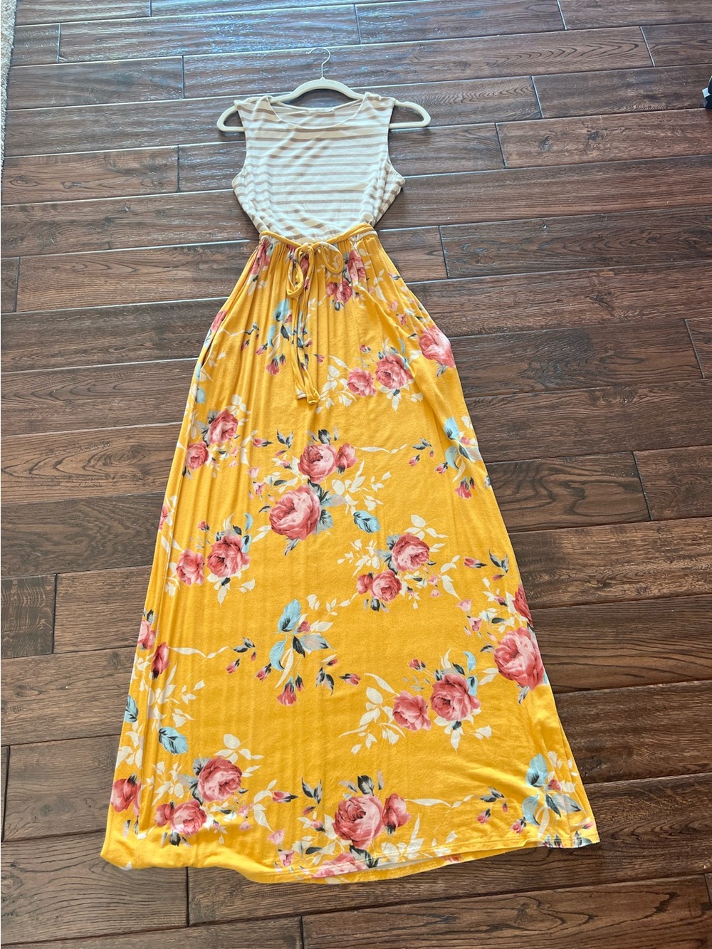 Stitch Fix Floral Yellow Maxi Dress with Striped Bodice